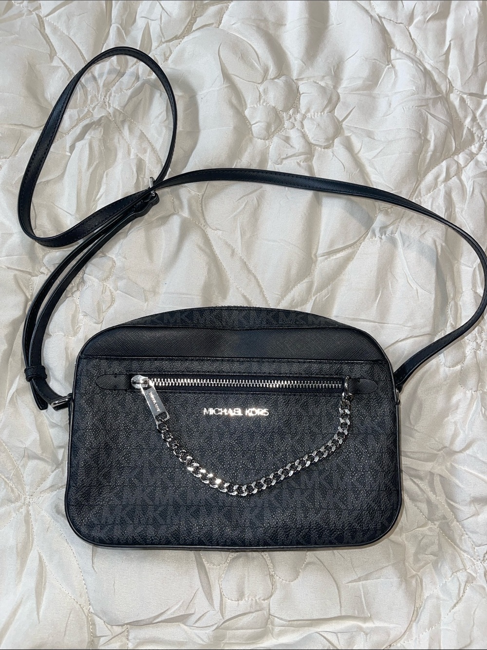 Michael Kors Black Logo Chain-Accent Crossbody Bag